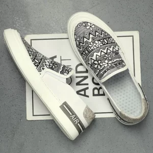 New Trendy Men's White Graffiti Patchwork Comfortable Causal Flats Platform Shoes Loafers Rock Sports Waliking Sneakers - Image 2