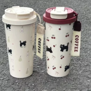 Cute Cartoon Water Cup Double Drinking Water Bottle 550ml Leak-proof Large Capacity Plastic Cups Carrying Rope Coffee Cup - Image 3