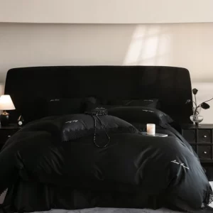 Black Lace Edge Embroidery Bedding Set 1000TC Lyocell Cotton Soft Silky Duvet Cover Set Bed Sheet/Fitted Sheet Pillowcases 4Pcs - Image 4