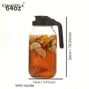KEMORELA 64OZ Glass Water Jug with Handle and Lid 1/2/3 Set Heavy-Duty Pitcher for Iced Tea Juice -Dishwasher Safe with Brush - Image 6