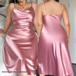 Plus Size 5XL Female Long Nightgown Chemise Sleepwear Sexy Swing Collar Nightdress Lingerie Home Dress Loose Satin Loungewear - Image 3