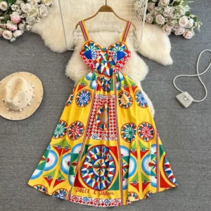 Dress Women Long Dresses Sling Strapless Sleeveless Print Floral A Line Vestidos Streetwear Elegant Splice Y2k High Waist Party - Image 4