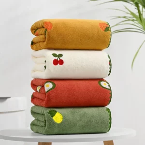 Bathroom Embroidered Bath Towel Avocado Pineapple Strawberry Embroidered Bath Towel Coral Velvet Absorbent Soft Hair - Image 3