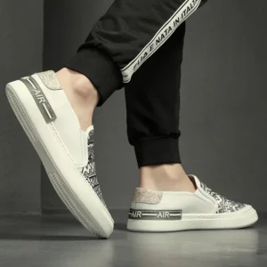 New Trendy Men's White Graffiti Patchwork Comfortable Causal Flats Platform Shoes Loafers Rock Sports Waliking Sneakers - Image 4