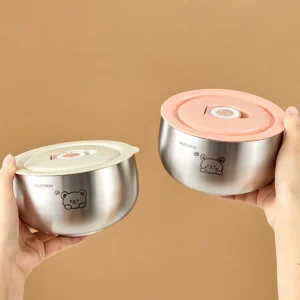 WORTHBUY 316 Stainless Steel Rice Soup Bowls with Lid Children Tableware Anti-Scald Double Layer Food Containers For Kid 380ML - Image 5