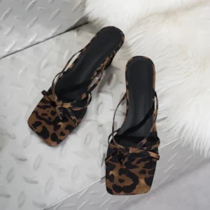 Shoes Woman's Slippers Rubber Flip Flops On A Wedge Low Luxury Slides 2025 Hawaiian Designer Leopard Summer PU Rome Canvas Fabri - Image 5