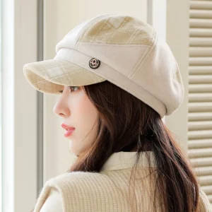 2021 New Cap Visors for Women Woolen Plaid Vintage Spring Autumn Navy Caps Flat Top Classic Beret British Newsboy Octagonal Hat - Image 5