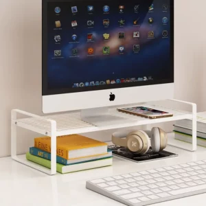 Laptop Stand Cooling 2-Layer Metal Hollow Out Storage Rack Office Desk white Storage Dormitory Desktop monitor stand - Image 4