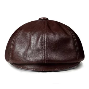 Spring New Genuine Leather Hat Cap Cowhide Beret Warm Cotton Men Padding Brand Brown/Black Duck Hat - Image 3