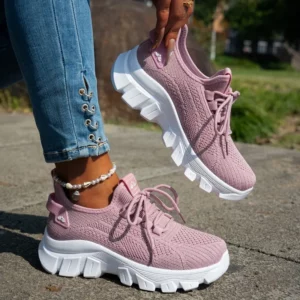 Women's 2025 Spring Knitted Shoes Lightweight Breathable Mom Shoes Plus Size Comfort Non-Slip Casual Flat Sole Slip-On - Image 6