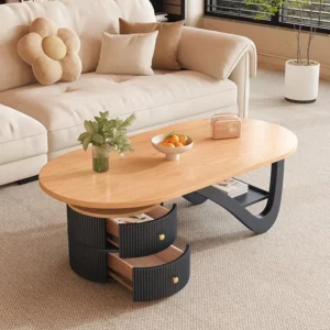 Space Saving Modern Coffee Table Living Room Drawers Simple Clear Round Designer Coffee Table Nordic Wood Meubles Home Furniture - Image 4
