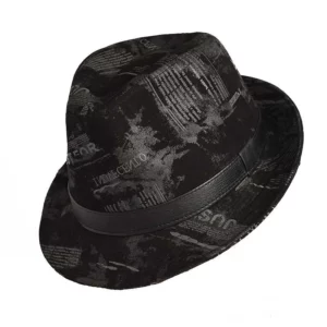 New Male Perform High Quality Genuine Leather Print Jazz Fedora Gentleman Sheepskin Short Brim Top Hat Shows Topper - Image 2