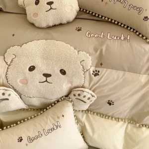 Cute Cartoon Bear Applique Embroidery 100% Cotton Child Bedding Set Single Quilt Cover Bed Comforter Cover Bed Sheet Pillowcases - Image 4