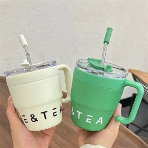 480ml Coffee Cup with Straw Lid Stainless Steel Thermos Mug for Hot Cold Drinks Water Tea Milk Office Outdoor Portable Bottle - Image 5