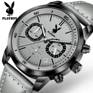 PLAYBOY Original Classic Leather Strap Men Quartz Watch Top Brand Multifunction Wrist Watch Men Casual Fashion Watches for Men - Image 4