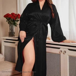 PLUS SIZE 5XL Female Long Robe Lingerie SEXY Leopard Kimono Bathrobe Gown Loose Casual Loungewear Home Dress Women's Sleepwear - Image 5