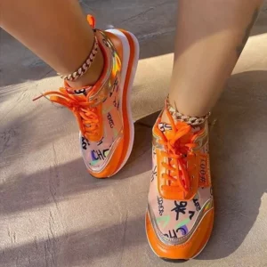 Women Sport Shoes 2022 New Spring Autumn Mesh Breathable Fashion Flats Shoes Designer Mujer Lace Up Running Walking Sneakers - Image 2