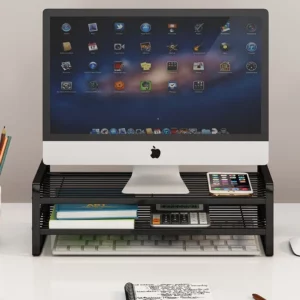 Laptop Stand Cooling 2-Layer Metal Hollow Out Storage Rack Office Desk white Storage Dormitory Desktop monitor stand - Image 3