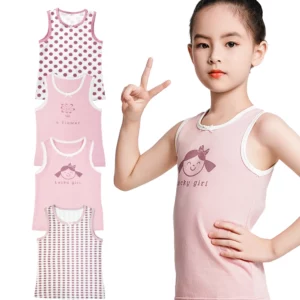 2024 Kid Girl Tank Top Cute Pink Pattern Cotton Sleeveless T-shirt 3-8 Years Daily Lingerie Girls Teen Vest Cotton Girls Tops - Image 1