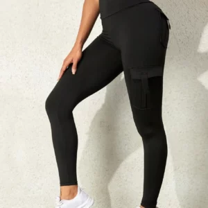 Sexy Fashion Slim Fit Solid Wide Waistband Running Exercise Yoga Stretch Pockets Tinker Cargo Leggings - Image 3