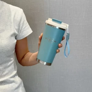 450ml Hot Cold Water Bottle with Strap Sponge Brush 304 Stainless Steel Student Bottle Leak-proof Straw Cup - Image 1