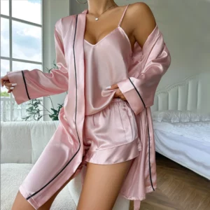 2025 free shipping women suspender sleepwear sling pajamas robe set strap sleepgown beautiful silky casual pajamas - Image 6