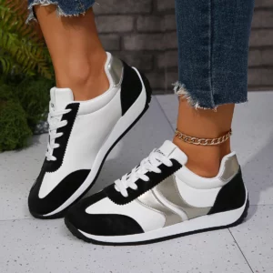 Fashion Contrast Color Platform Sneakers Women Round Toe Lace Up Sports Shoes Woman 2025 Spring Comfortable Casual Walking Shoes - Image 1