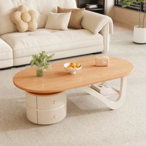Space Saving Modern Coffee Table Living Room Drawers Simple Clear Round Designer Coffee Table Nordic Wood Meubles Home Furniture - Image 2