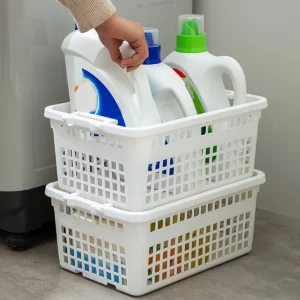 WORTHBUY Bath Basket Plastic Storage Basket Large Capacity Shower Basket Bathroom Storage Organizer Stackable Laundry Hamper - Image 2