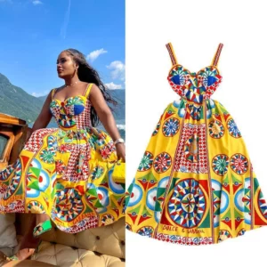 Dress Women Long Dresses Sling Strapless Sleeveless Print Floral A Line Vestidos Streetwear Elegant Splice Y2k High Waist Party - Image 1
