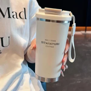 450ml Hot Cold Water Bottle with Strap Sponge Brush 304 Stainless Steel Student Bottle Leak-proof Straw Cup - Image 3