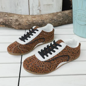 leopard print German Training Shoes Female Sneakers New Flat Heel Lace Up Low-top Single Shoes Ladies Casual Forrest Gump Shoes - Image 3