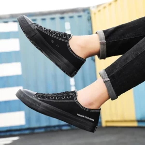 Spring Autumn Breathable Black Canvas Shoes for Men Fashion Sneakers Casual Flat Lace Up Vulcanized Shoes Luxury Tenis Masculino - Image 4