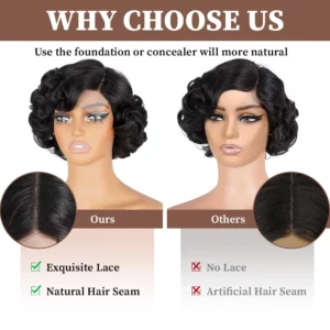 Short Big Curly Wigs for Black Women 5X1 Side Part Lace Bouncy Curl Human Hair Wig 180% Density Short Loose Wave Wigs With Bangs - Image 3