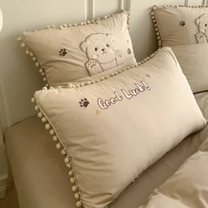 Cute Cartoon Bear Applique Embroidery 100% Cotton Child Bedding Set Single Quilt Cover Bed Comforter Cover Bed Sheet Pillowcases - Image 6