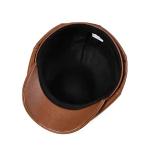 Spring New Genuine Leather Hat Cap Cowhide Beret Warm Cotton Men Padding Brand Brown/Black Duck Hat - Image 5