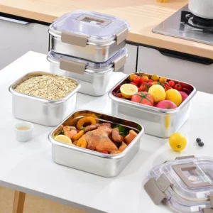 Stainless Steel Fresh-keeping Box Kitchen Household Food Grade Refrigerator Storage Box with Lid Frozen Meat Storage - Image 3