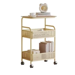 Metal Snack Storage Cart Mobile Sofa Side Table with Wheels Compact Living Room Storage Holder Bedside Glass Coffee Table - Image 6
