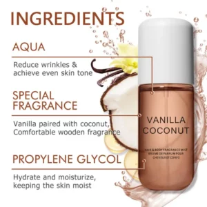 Vanilla Coconut Perfume 50ml Hair Deodorant Spray Fragrance Mist for Body Hair Vanilla Skin Perfume Multi-Purpose Scent Spray - Image 4