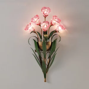 Creative White Pink Flower Wall Light French Rural Leaf Bedside Lamp Living Room Homestay Europe Pastoral Home Decor Lighting - Image 2