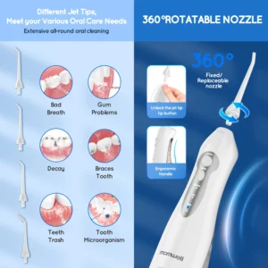 Water Dental Flosser Teeth Picks 4 Jets 3 Modes Portable Cordless D52 Water Flosser for Teeth Cleaner IPX7 Waterproof Oral Picks - Image 5