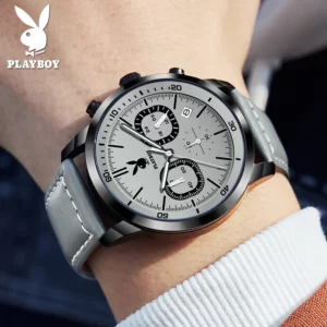PLAYBOY Original Classic Leather Strap Men Quartz Watch Top Brand Multifunction Wrist Watch Men Casual Fashion Watches for Men - Image 2