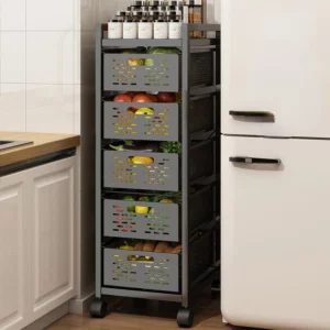 Shelf can draw cabinet vegetable seasoning basket drawer type floor-to-ceiling multi-layer slotted storage kitchen storage - Image 2