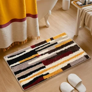 Geometric Bath Mat | Super Soft Microfiber Plush Rug | Quick Drying & High Absorbency | Abstract Striped Modern Bathroom Carpet - Image 2