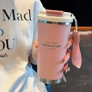 450ml Hot Cold Water Bottle with Strap Sponge Brush 304 Stainless Steel Student Bottle Leak-proof Straw Cup - Image 5