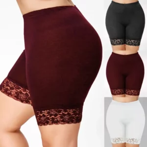 Women'S Plus Size Lace Stitching Sports Shorts Leggings XL High Waist Hollow Lace Stretch Leggings XL-4XL - Image 2