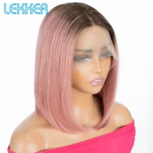 Lekker Ombre Blonde Short Straight Bob 13x1 Lace Front 100% Human Hair Wig For Women Brazilian Remy Hair Middle Part Colored Wig - Image 3