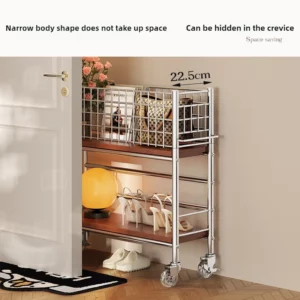 Mid-Century Shoe Cabinet Slim Storage Organizer Space Saving Shoe Rack for Entryway Vintage Narrow Shoe Shelf with Anti-Slip - Image 5