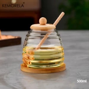KEMORELA Glass Honeycomb Tank Kitchen Tools Honey Storage Container with Dipper and Lid Honey Bottle for Wedding Party Dining - Image 3