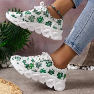Fashion Mesh Printed Sock Sneakers Women Rhinestone Knitted Breathable Flats Shoes Woman Comfort Non-Slip Running Walking Shoes - Image 2